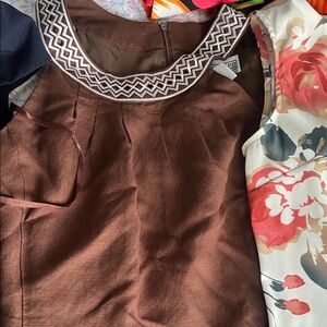 Jessica Howard Brown Dress with White Geometric Neckline